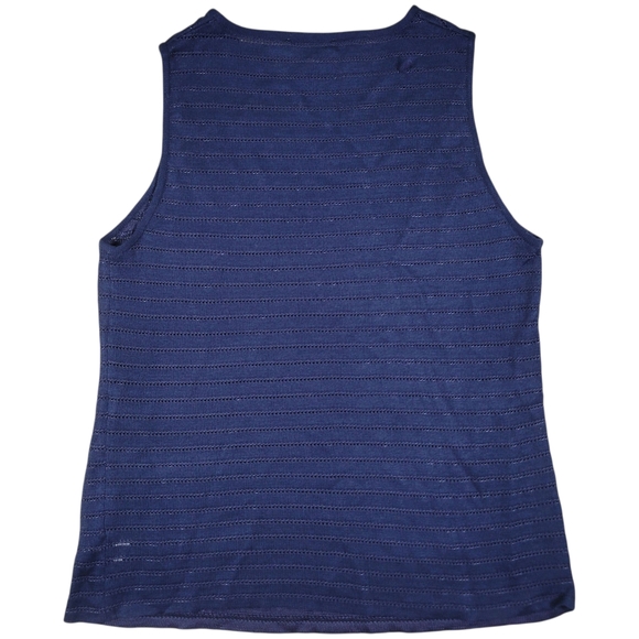 Giorgio Armani Le Collezioni Top Womens 10 Navy Blue Sleeveless Tank Knit Cotton - Picture 2 of 8